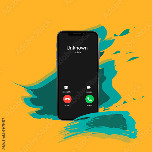 iPhone call screen dial. Interface. Slide to the answer. Accept button, Reject button. Incoming call. iPhone iOS call screen template. Smartphone, phone call screen