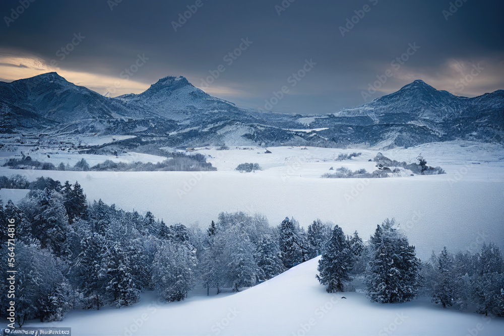 snow-covered landscape near a forest