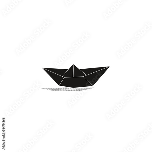 silhouette illustration of a folding paper boat with shadow in dotted line style
