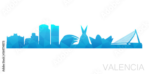Valencia, Spain Low Poly Skyline Clip Art City Design. Geometric Polygon Graphic Horizon Icon. Vector Illustration Symbol.