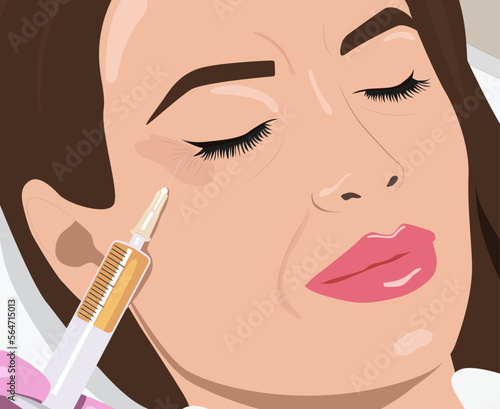 Cosmetologist does prp therapy on the face of a beautiful woman. Cosmetology concept. vector image