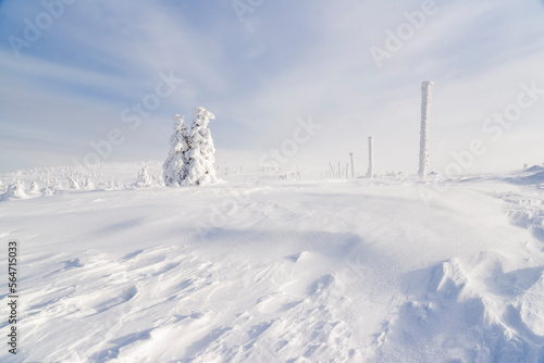 .Winter landscapes in the mountains. Karkonosze in Poland in winter.
