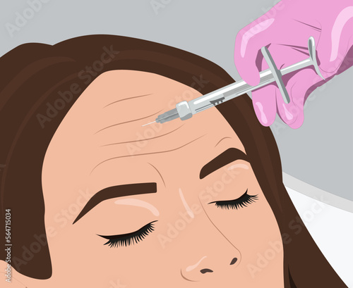 Cosmetologist makes rejuvenating anti wrinkle injections on the face of a beautiful woman. Female aesthetic cosmetology in a beauty salon. vector image