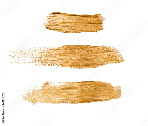 Set of golden paint strokes, isolated