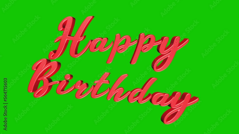 Happy Birthday 3D Render Red Text Wave, Warp Animation on Green Background Happy Birthday 3D Render Red Text Wave, Warp Animation on Green Background