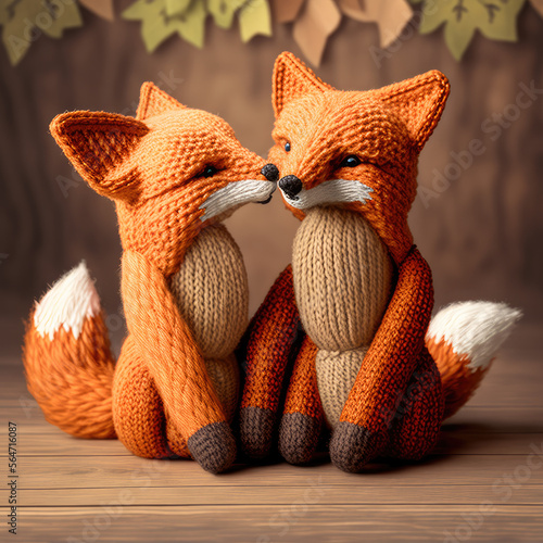 An unique and cute image of a couple of foxes in a romantic pose, hand-stitched with embroidery thread, perfect for Valentine's Day. This image captures the essence of love and wild nature, making it 