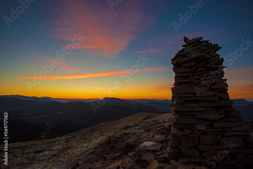 Spectacular sunrise from the oturia peak 1 921m  Aragon. Spain