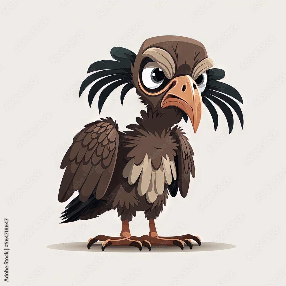 Fototapeta premium a cartoon bird with a big beak and a large black head and a large black beak and a white background with a shadow of a bird with a large black head and a large beak. generative ai