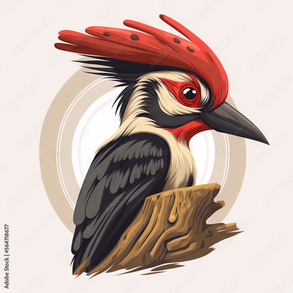 Fototapeta premium a bird with a red head and a black body and a white face with a red beak and a brown body with a white and black tail and red head and a white background with a. generative ai