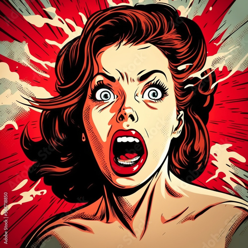 Comics Style Illustration of Shocked Woman created with Generative AI Technology