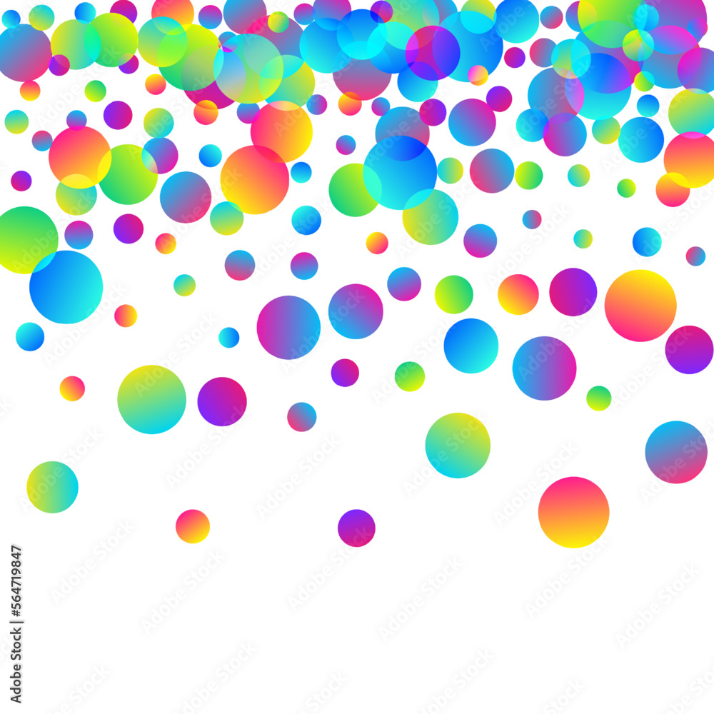 Modern party confetti scatter vector illustration. Rainbow round elements carnival decor. Cracker poppers flying confetti. Holiday celebration decoration background. Top view sequins.