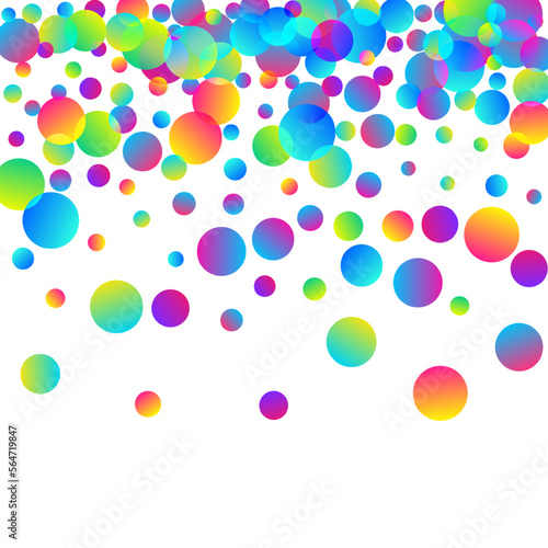 Modern party confetti scatter vector illustration. Rainbow round elements carnival decor. Cracker poppers flying confetti. Holiday celebration decoration background. Top view sequins.