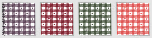 Buffalo check endless ornament set. English gingham checkered plaid textile print