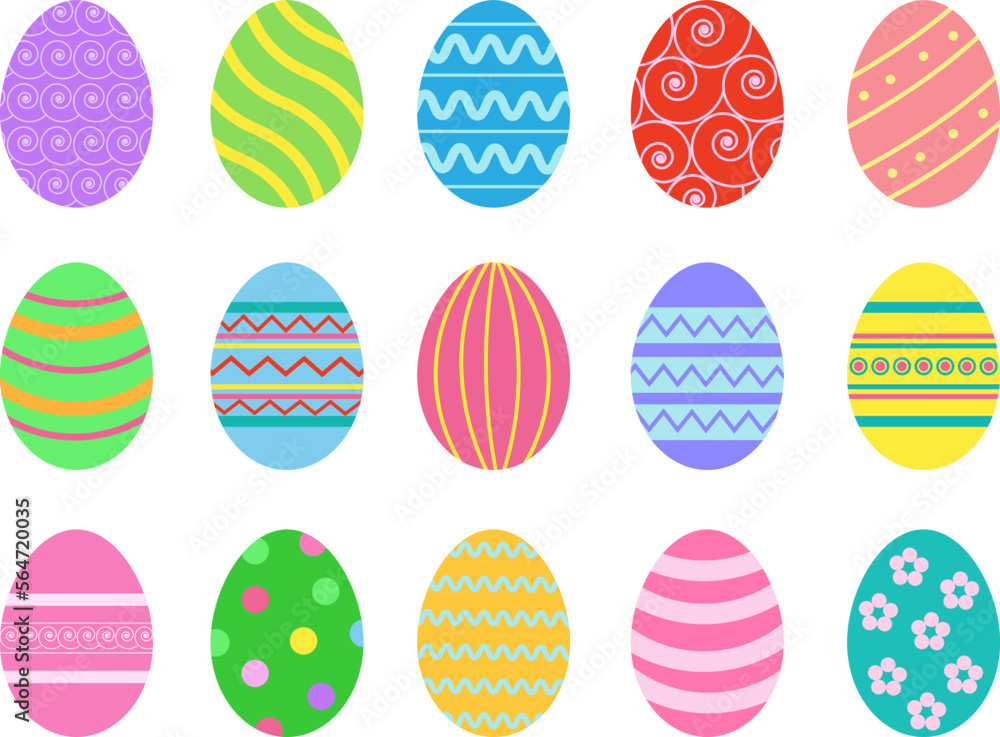 Easter Egg collection.Set of painted Easter eggs.Colorful eggs in flat design.
