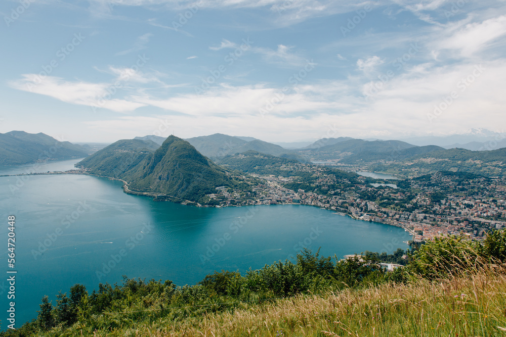 Beautiful lake and mountain view from the top of Monte Brè