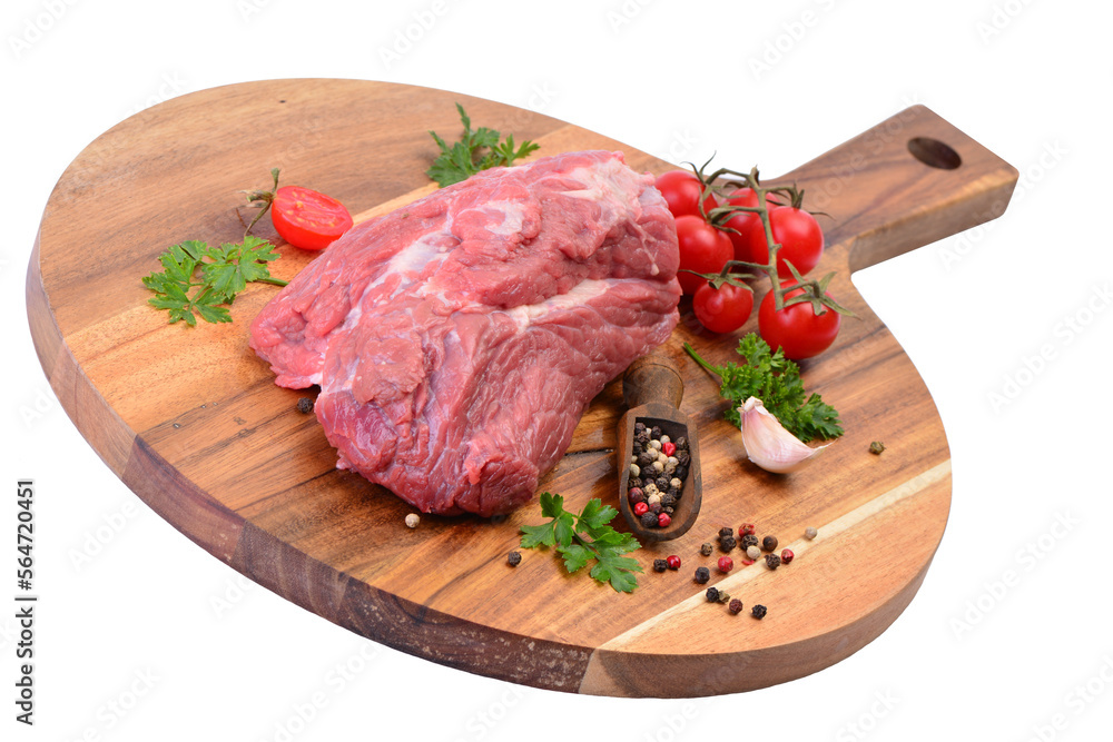 Raw beef steak with vegetables isolated