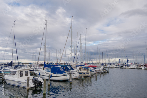 Outdoor scenery around Kastrup Havn marina and many boats wharf at the harbour.   © Peeradontax
