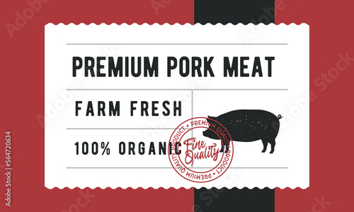 Pork meat vintage label. Pork meat warranty, label, tag, sticker design for packaging. Hipster vintage old label template. Vector illustration