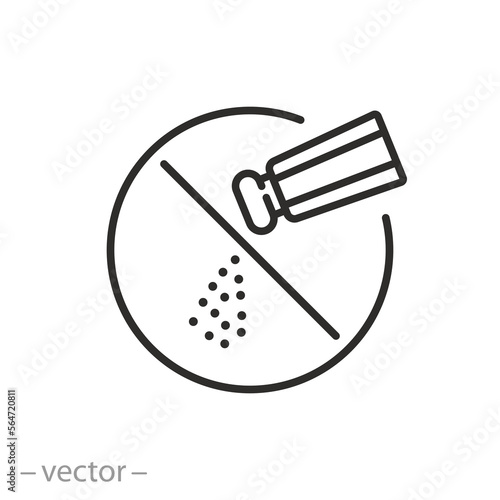 no salt icon, do not add to food, salt-free thin line symbol - editable stroke vector illustration