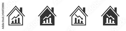 Real estate price chart icon. Residential price graph decreases. Vector illustration.