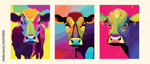 Vector illustration of a multicolored cow on a colored background
