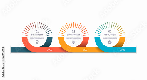 Vector infographic timeline template with 3 steps, parts. Can be used for web design, diagram, chart, time line concept, business presentation.