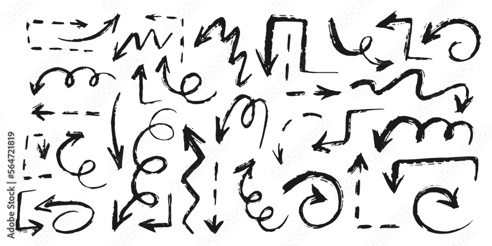 Set of Hand drawn arrow vector icons set. Sketch arrow design for business plan and education Set of Hand drawn arrow vector icons set. Sketch arrow design for business plan and education