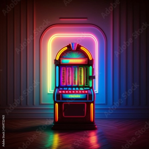 LED Casino gambling slot machine in empty room created with generative AI technology