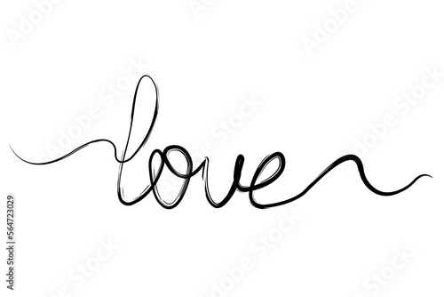 Love. Continuous line script cursive text love. Lettering vector illustration for poster, postcard, banner Valentine's day, wedding. Hand drawn word - love. Print for t-shirt.