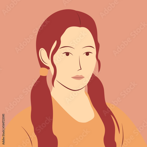 Beautiful cartoon character of asian girl with soft color and flat design