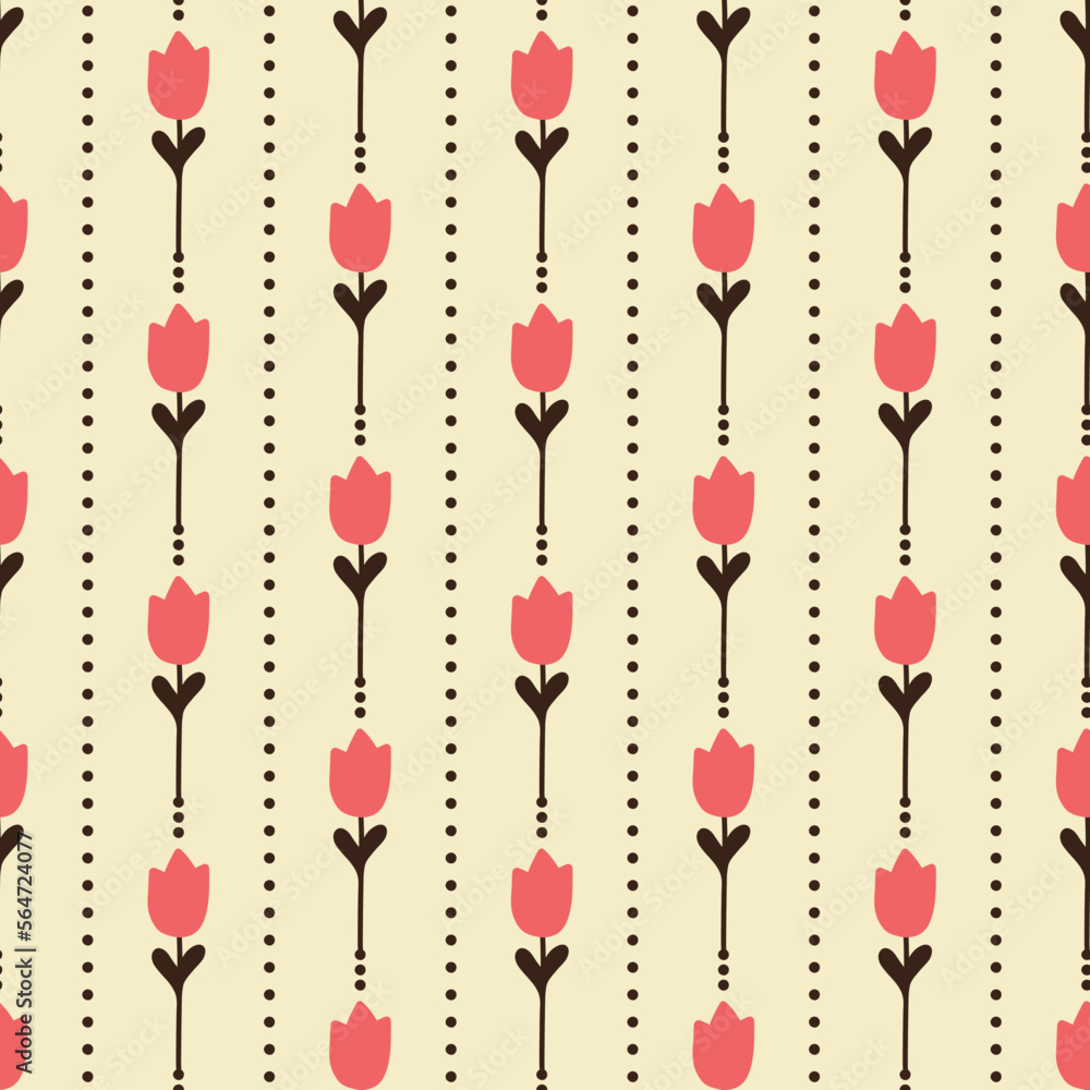Seamless decorative elegant pattern with cute tulips. Print for textile, wallpaper, covers, surface. For fashion fabric. Retro stylization.