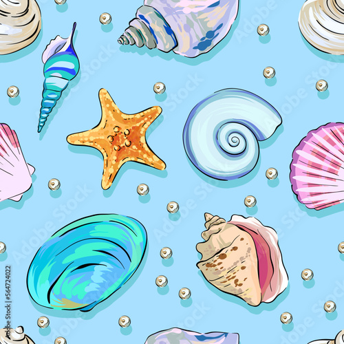 Seamless vector Sea pattern. Marine theme, shells. for printing on fabric, paper, textiles