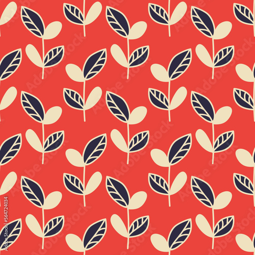 Seamless pattern with exotic leaves. Print for textile, wallpaper, covers, surface. For fashion fabric. Retro stylization.