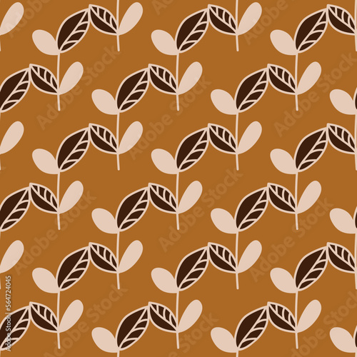 Seamless pattern with exotic leaves. Print for textile, wallpaper, covers, surface. For fashion fabric. Retro stylization.