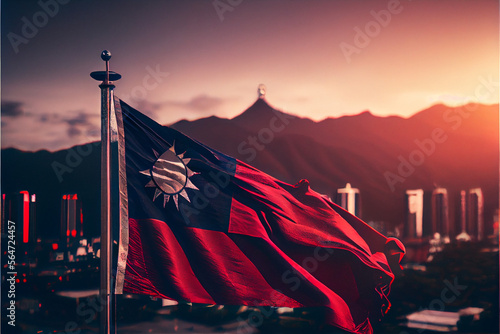 Taiwan flag patriot illustration, Taiwanese flags patriotism; Generative AI