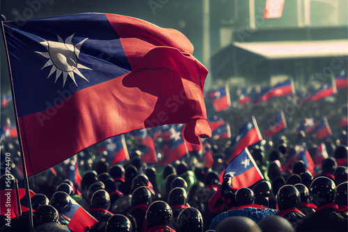 Taiwan flag patriot illustration, Taiwanese flags patriotism; Generative AI photo