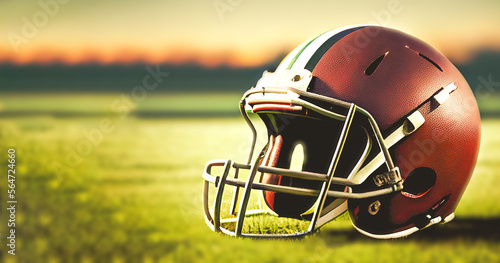 American Football and Helmet on the Field background