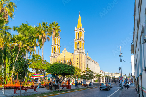 The historic Mazatlan Cathedral, or Cathedral Basilica of the Immaculate Conception at the Plaza Republica Square in the historic center of Mazatlan, Mexico.