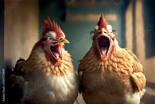 Chickens make fun of someone and make nasty jokes generative ai photo