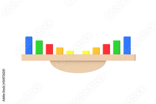 Swing with geometrical figures for preschool education isolated on white background. Educational logic games. Montessori toys. Top view. 3d render