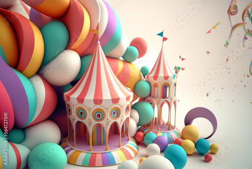 abstract fantasy 3d rainbow carnival deign on white background,generative,ai.