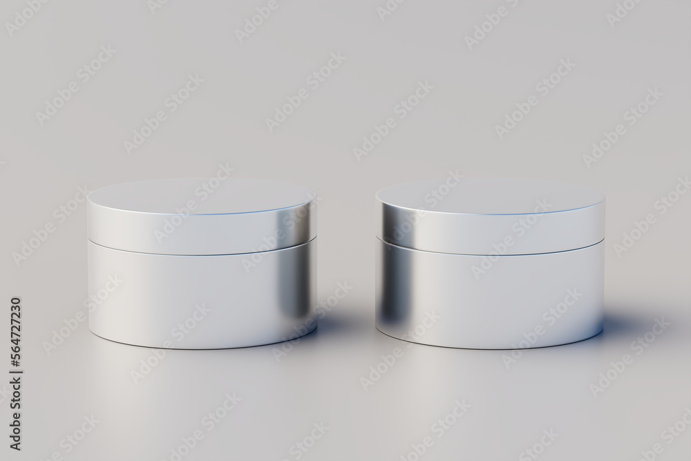Aluminum Cosmetic Multiple Jar Mockup. 3D Rendering Aluminum Cosmetic Multiple Jar Mockup. 3D Rendering