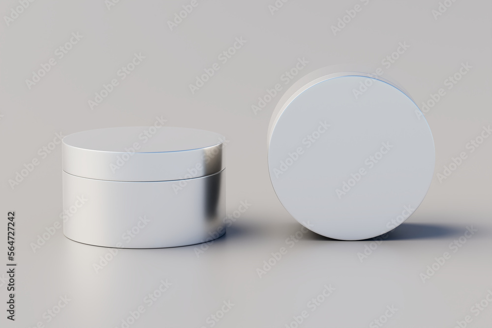 Aluminum Cosmetic Multiple Jar Mockup. 3D Rendering Aluminum Cosmetic Multiple Jar Mockup. 3D Rendering