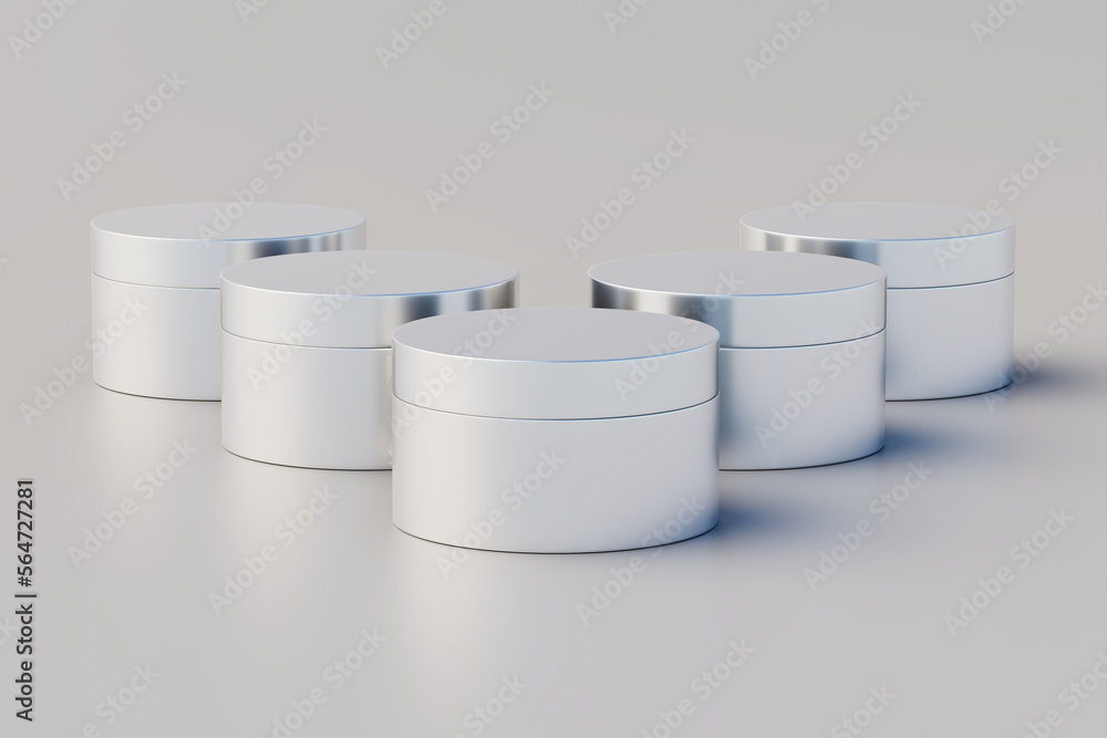 Aluminum Cosmetic Multiple Jar Mockup. 3D Rendering Aluminum Cosmetic Multiple Jar Mockup. 3D Rendering