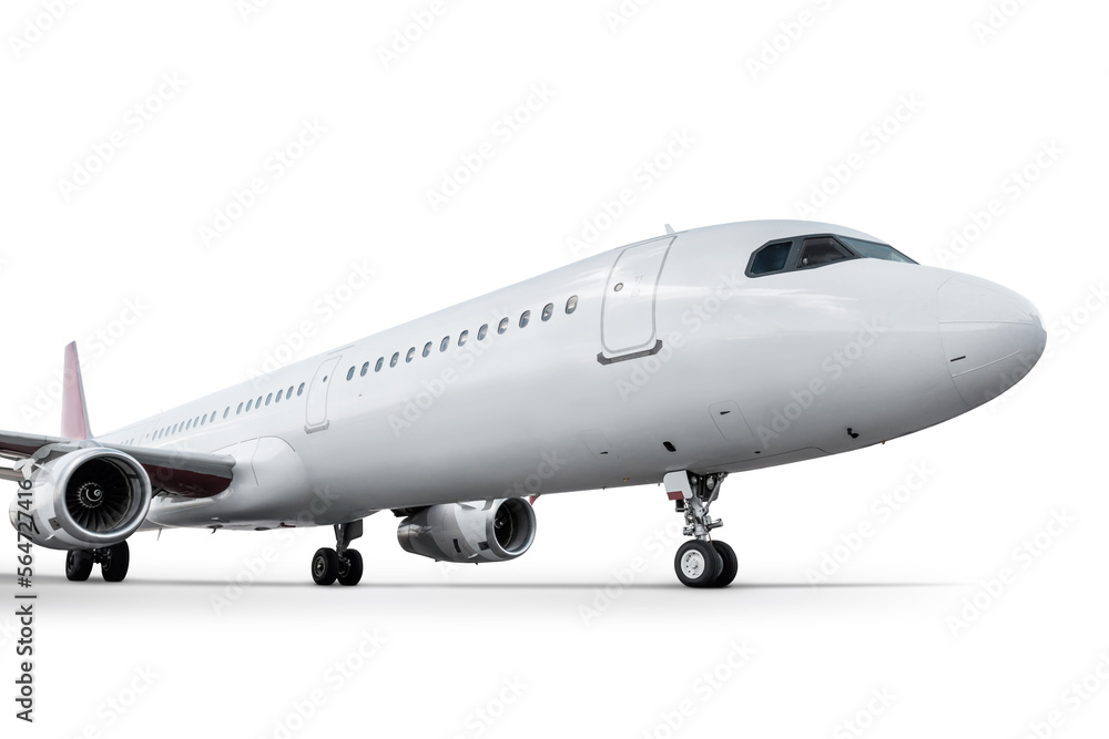 Close-up of passenger aircraft isolated on white background Close-up of passenger aircraft isolated on white background