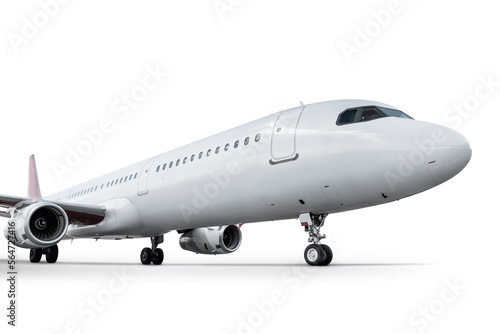 Close-up of passenger aircraft isolated on white background