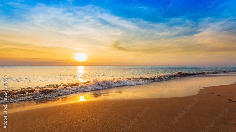 Beautiful sunset on the beach and sea landscape for travel and vacation