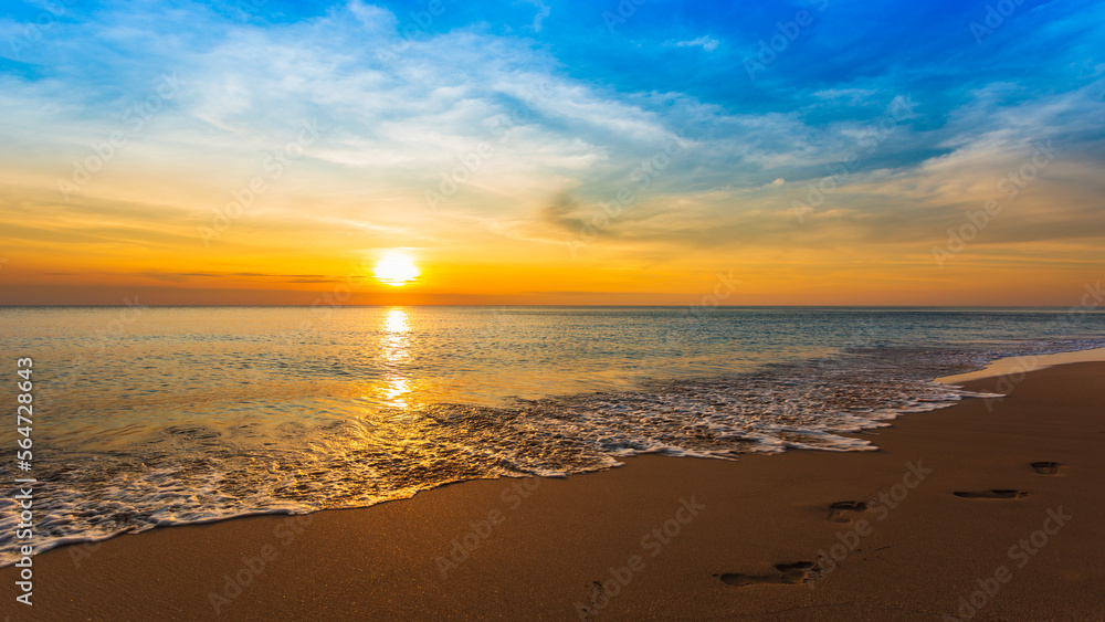 Beautiful sunset on the beach and sea landscape for travel and vacation
