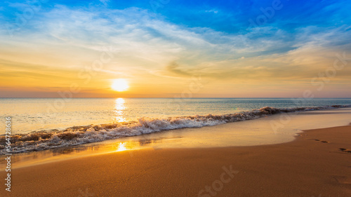 Fototapeta Naklejka Na Ścianę i Meble -  Beautiful sunset on the beach and sea landscape for travel and vacation