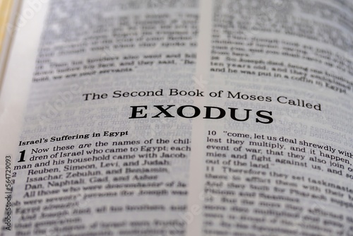 the second book of Moses from the bible called exodus title page image with bokeh, Old Testament or Torah for Christian and Jewish religion